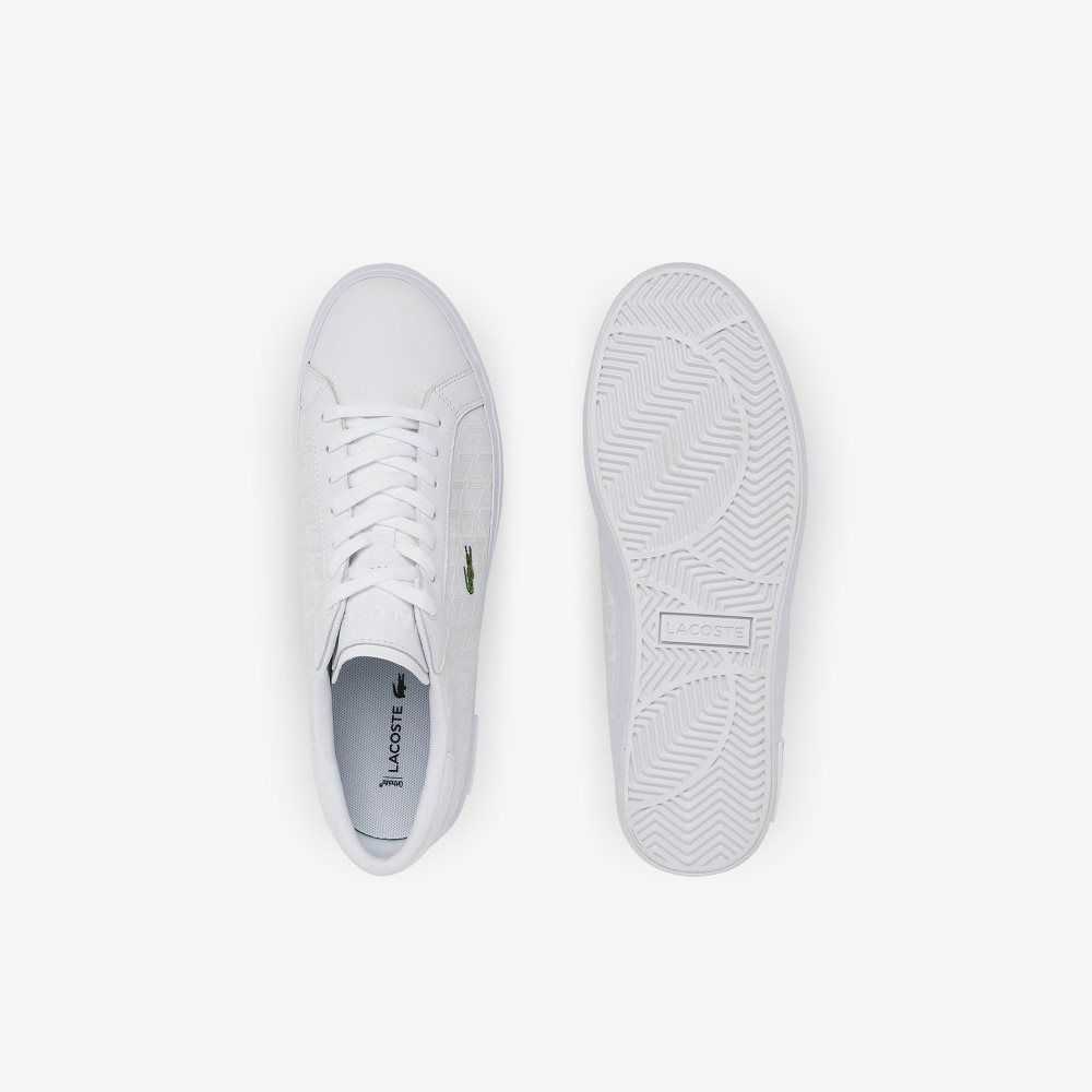 White/White Lacoste Powercourt Leather Sneakers | WSLVUH-861