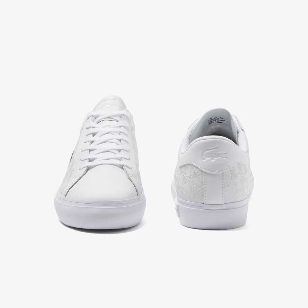 White/White Lacoste Powercourt Leather Sneakers | WSLVUH-861