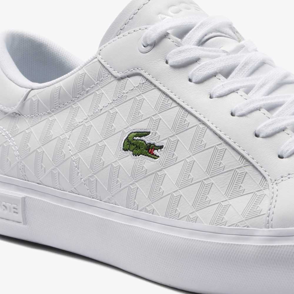 White/White Lacoste Powercourt Leather Sneakers | WSLVUH-861