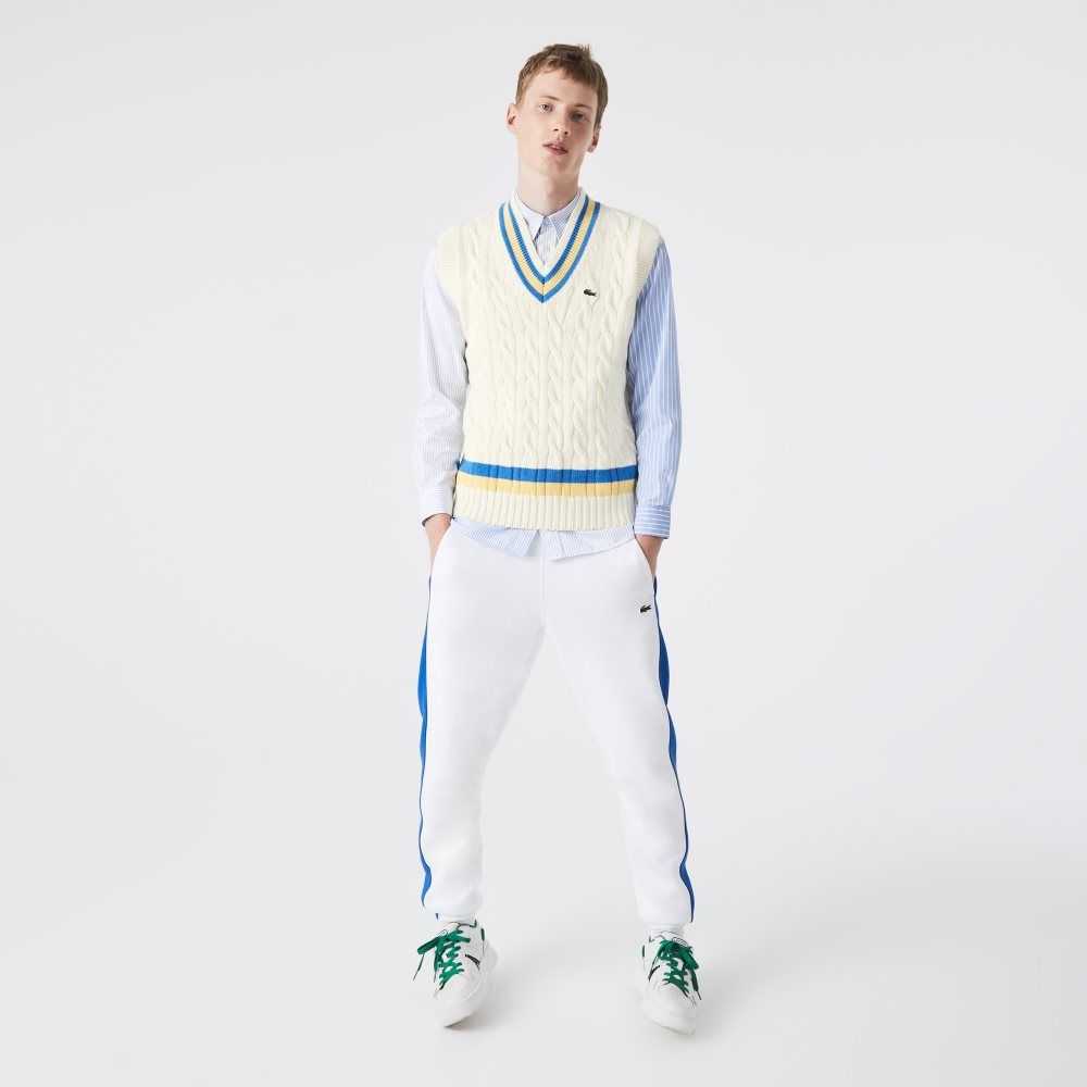 White / Yellow / Blue Lacoste Classic Fit Wool Sweater Vest | JICLBN-392