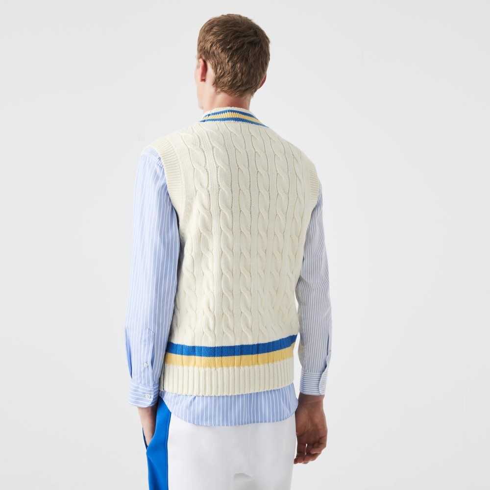 White / Yellow / Blue Lacoste Classic Fit Wool Sweater Vest | JICLBN-392