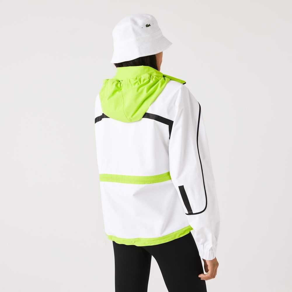 White / Yellow Lacoste Nylon Windbreaker | HCXFTS-804