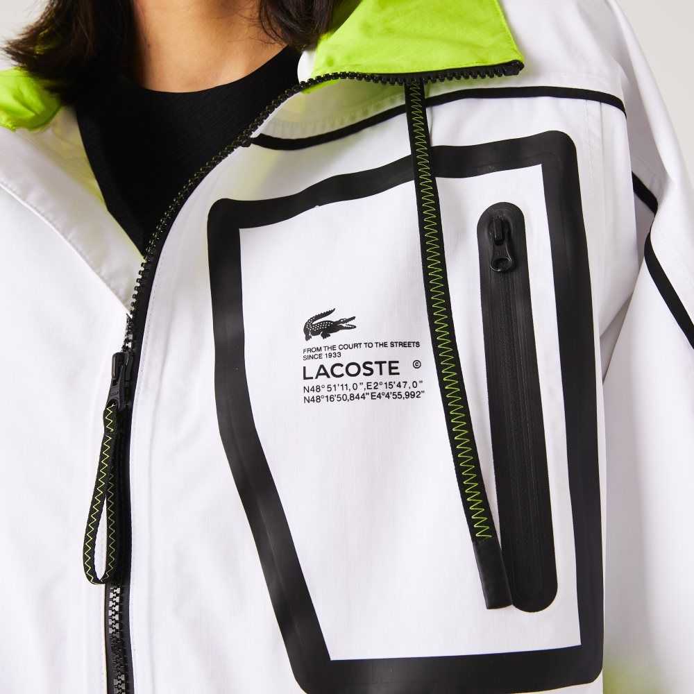 White / Yellow Lacoste Nylon Windbreaker | HCXFTS-804