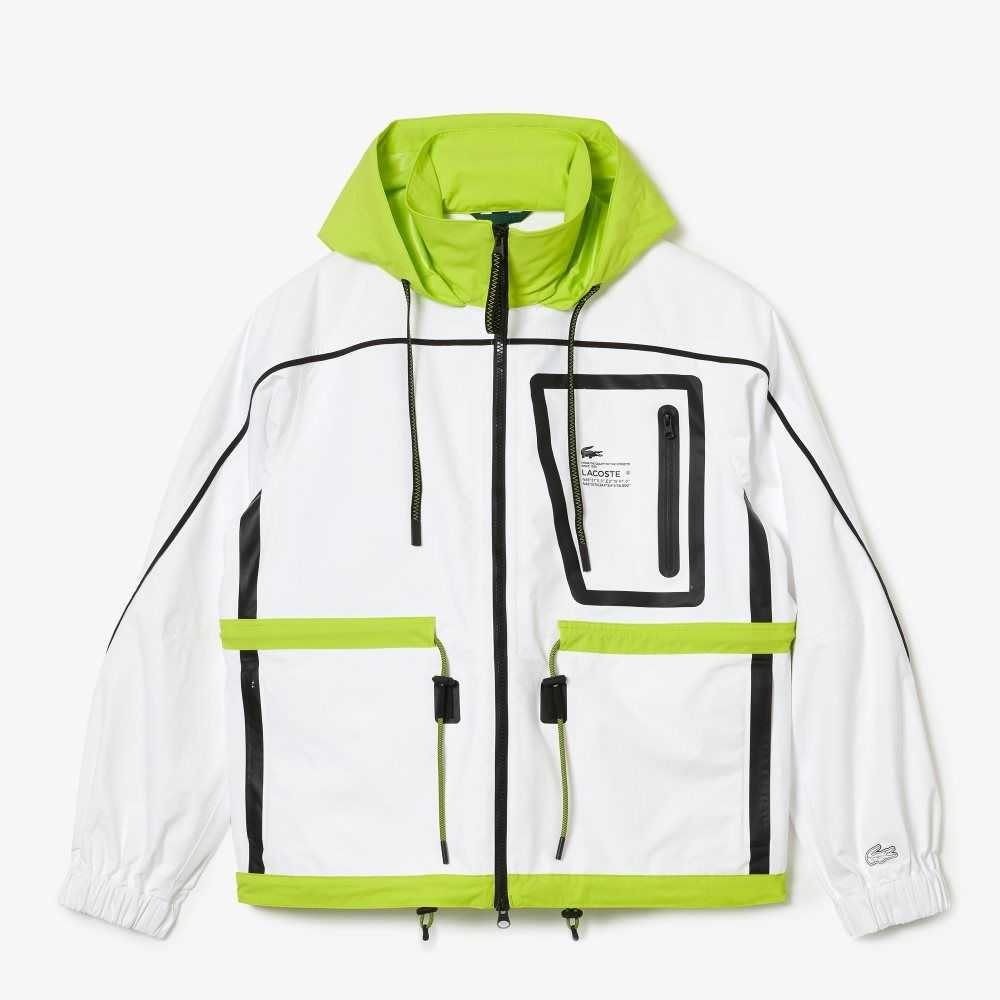 White / Yellow Lacoste Nylon Windbreaker | HCXFTS-804