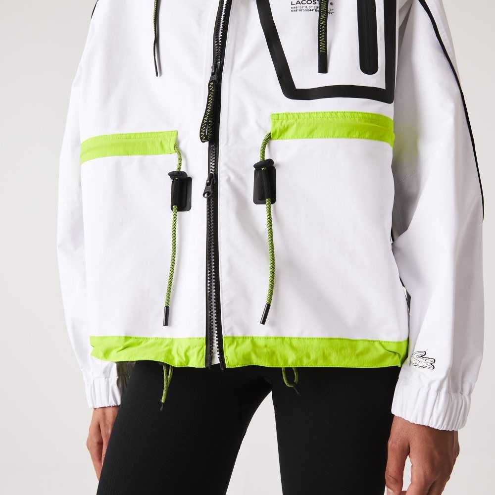 White / Yellow Lacoste Nylon Windbreaker | HCXFTS-804