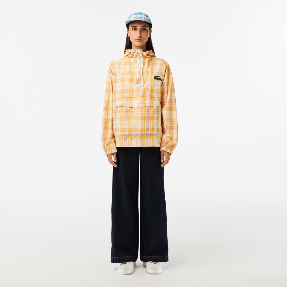 White / Yellow / Light Orange / Pink / White Lacoste Checked Pull-On Jacket | MBIYOK-930