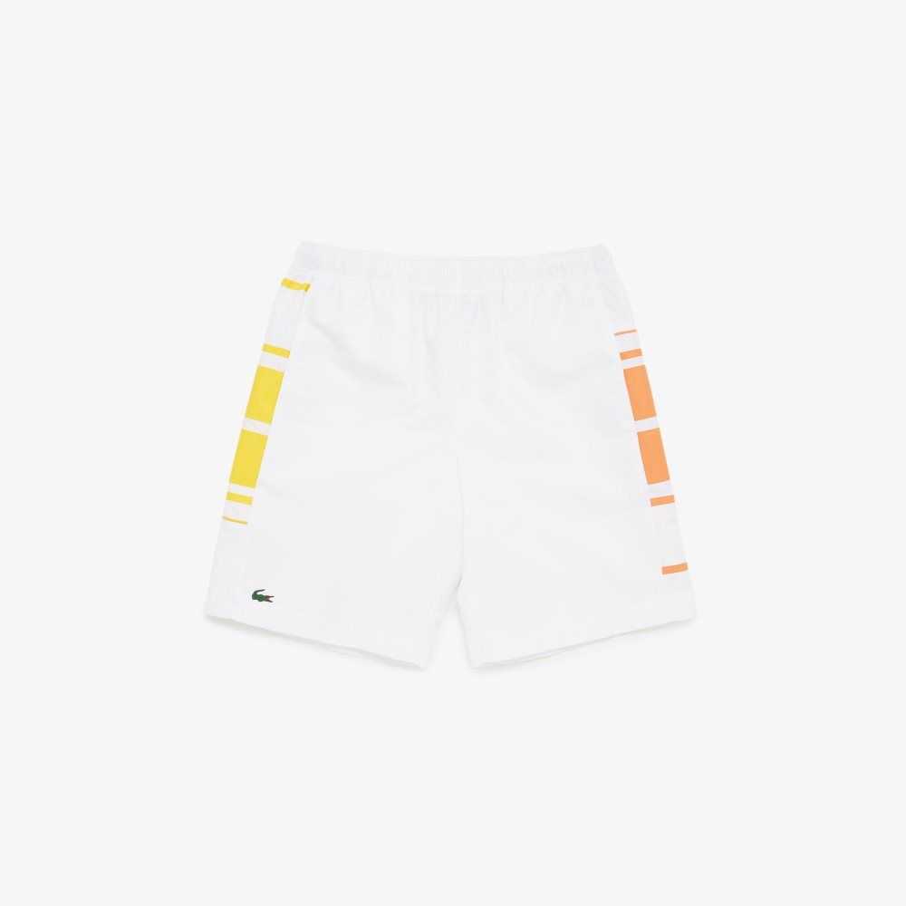 White / Yellow / Orange Lacoste SPORT Striped Shorts | JFBVGU-826