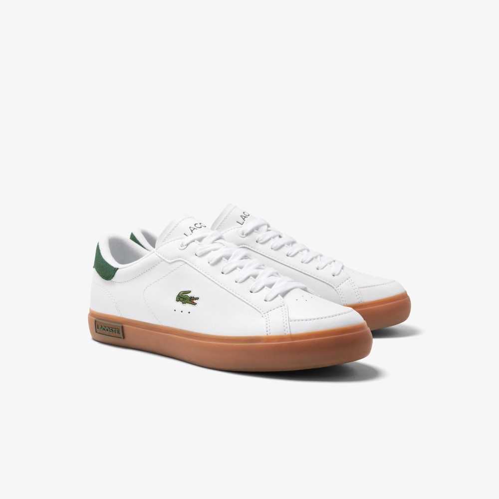 Wht/Gum Lacoste Powercourt Leather Heel Pop Sneakers | JMQFSK-098