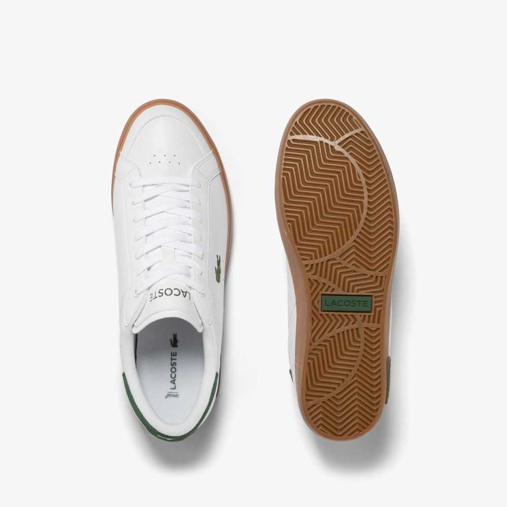 Wht/Gum Lacoste Powercourt Leather Heel Pop Sneakers | JMQFSK-098