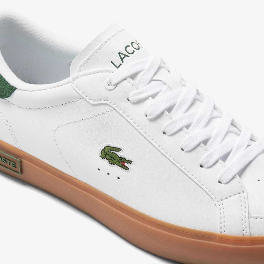 Wht/Gum Lacoste Powercourt Leather Heel Pop Sneakers | JMQFSK-098