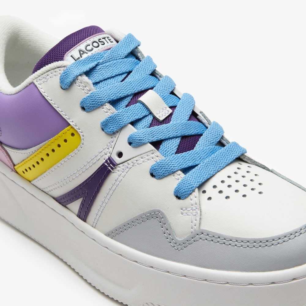 Wht/Lt Purp Lacoste L005 Leather Sneakers | KFJZYH-092