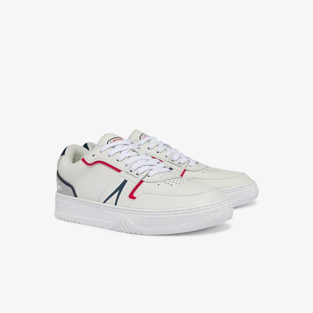 Wht/Nvy/Red Lacoste L001 Leather Sneakers | FUKYTL-891