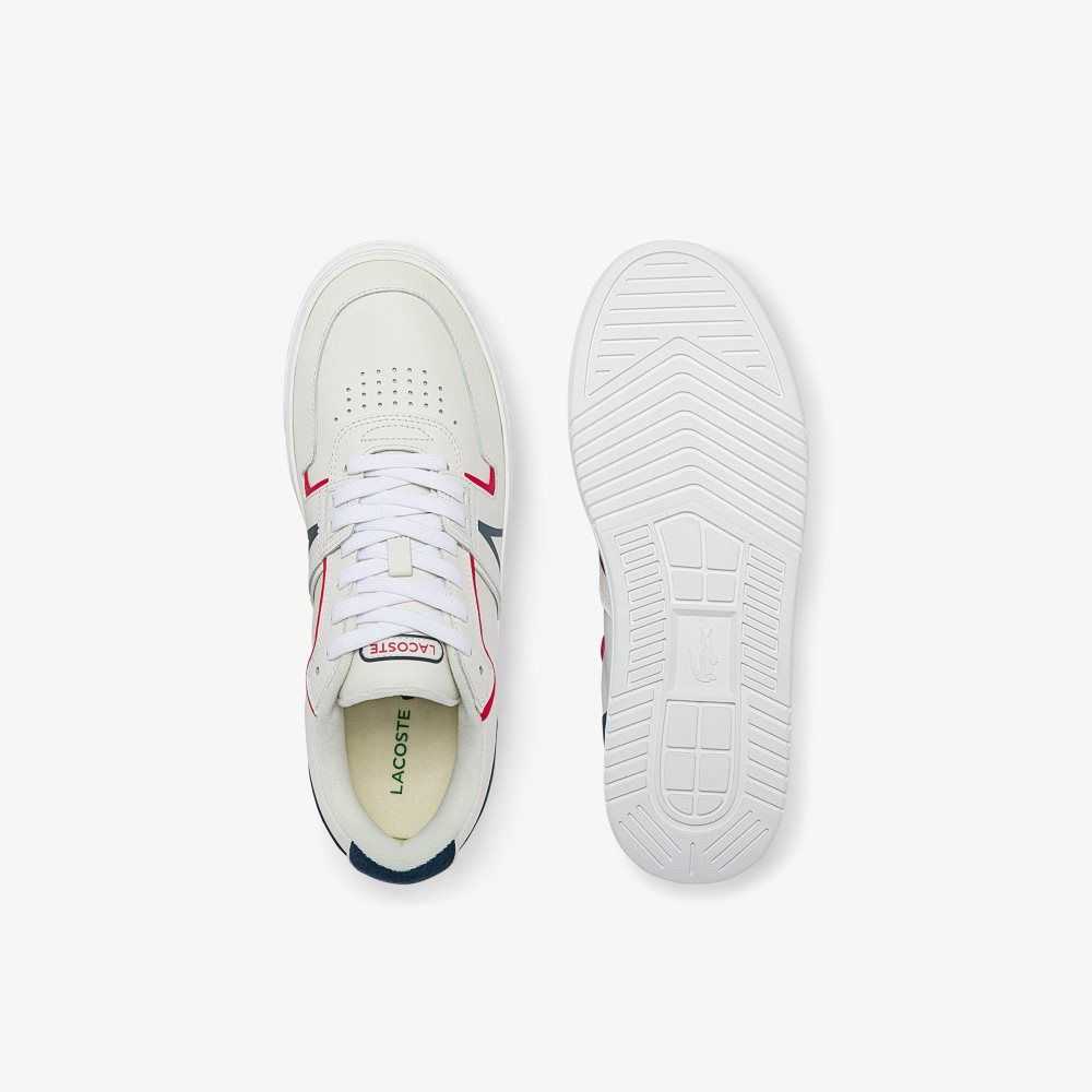 Wht/Nvy/Red Lacoste L001 Leather Sneakers | FUKYTL-891