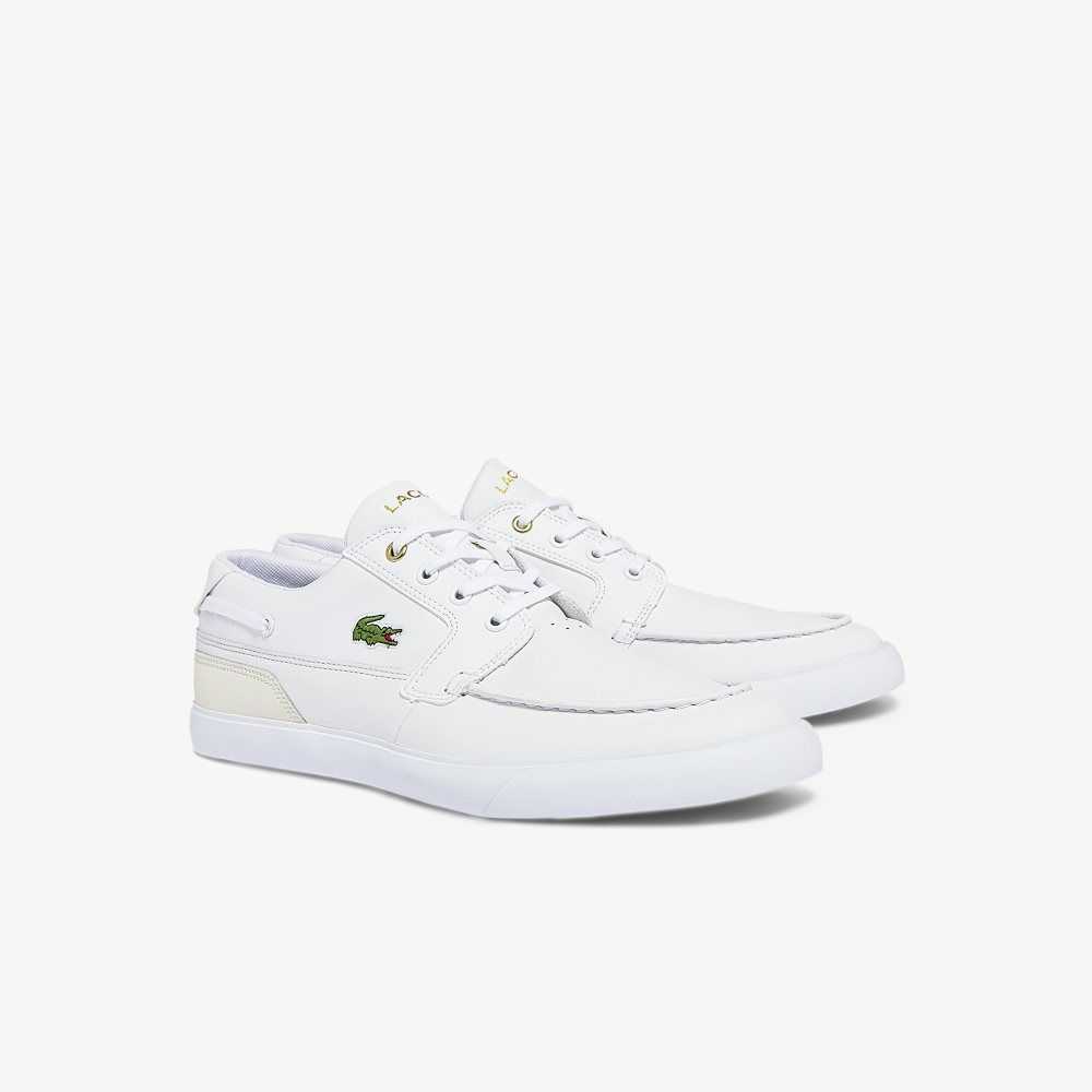 Wht/Off Wht Lacoste Bayliss Deck Leather Boat Shoes | RESZTL-618