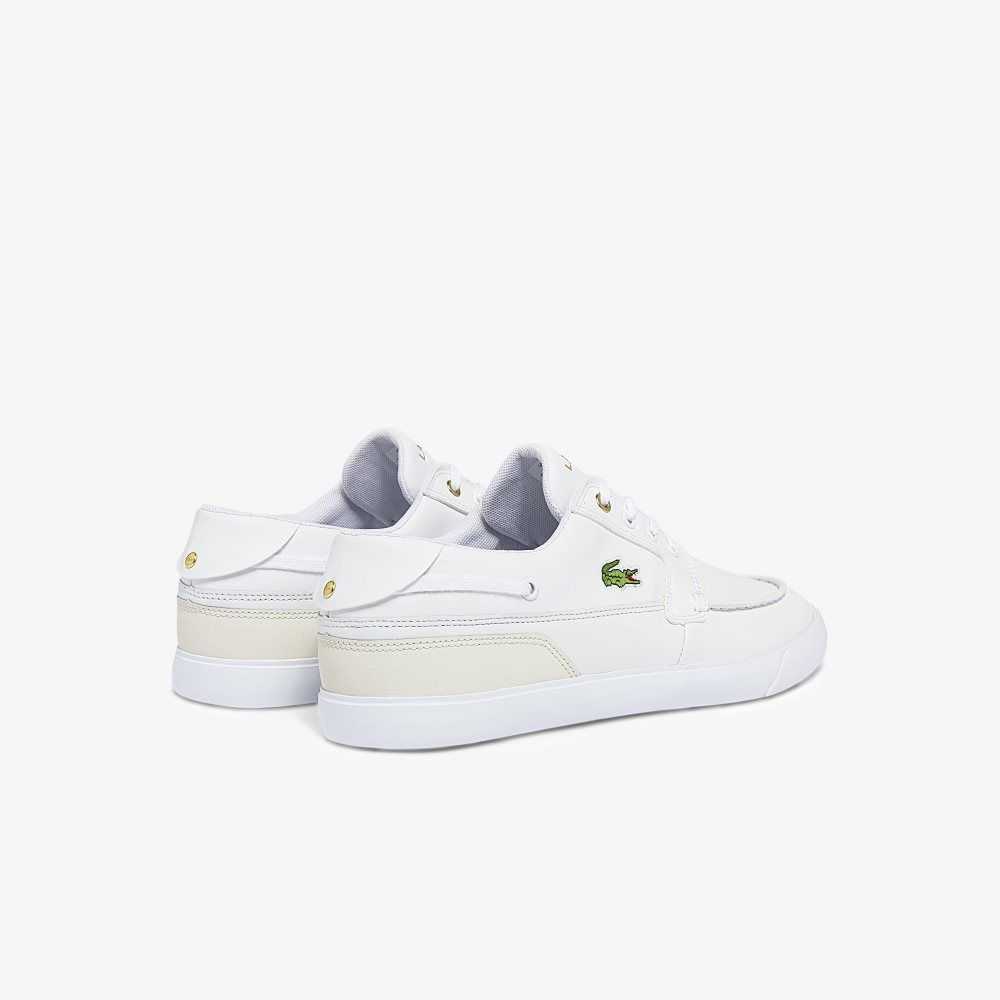 Wht/Off Wht Lacoste Bayliss Deck Leather Boat Shoes | RESZTL-618