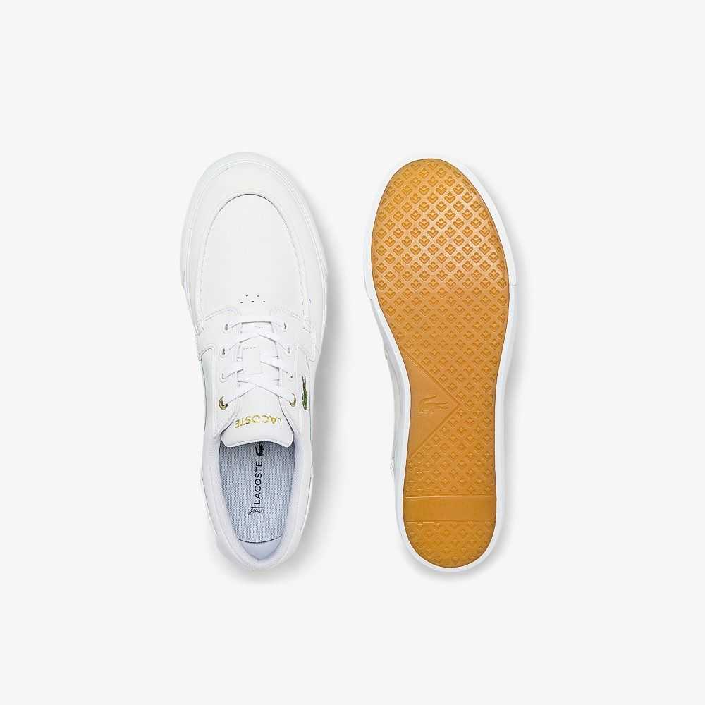 Wht/Off Wht Lacoste Bayliss Deck Leather Boat Shoes | RESZTL-618