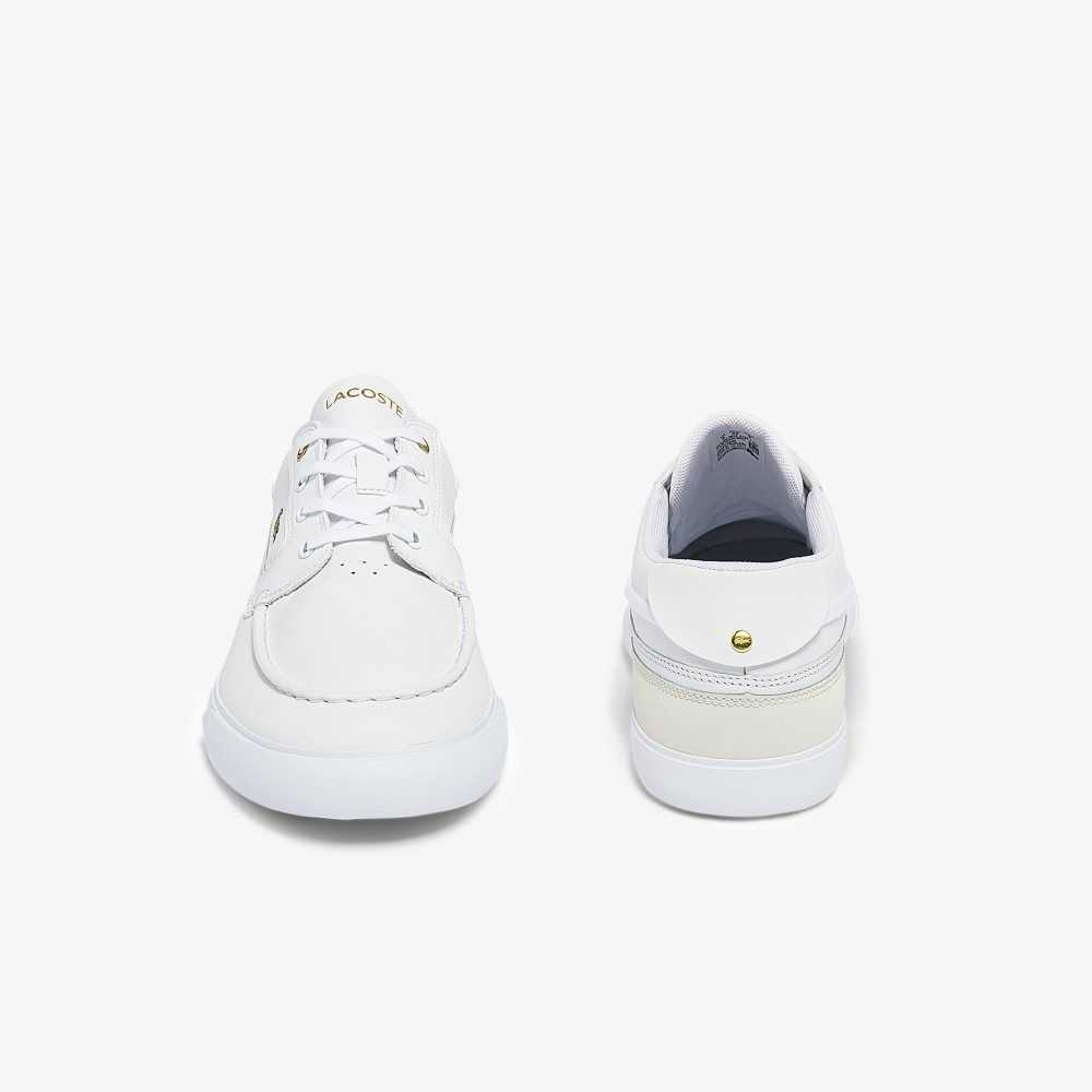 Wht/Off Wht Lacoste Bayliss Deck Leather Boat Shoes | RESZTL-618