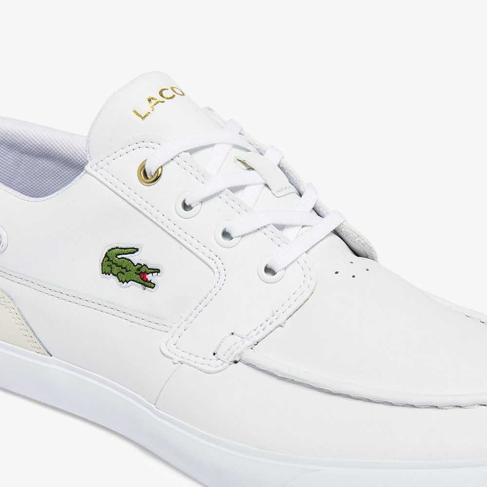 Wht/Off Wht Lacoste Bayliss Deck Leather Boat Shoes | RESZTL-618