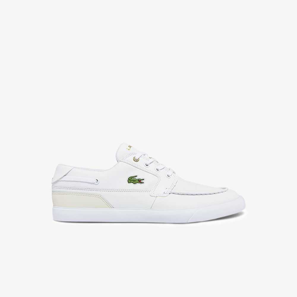 Wht/Off Wht Lacoste Bayliss Deck Leather Boat Shoes | RESZTL-618