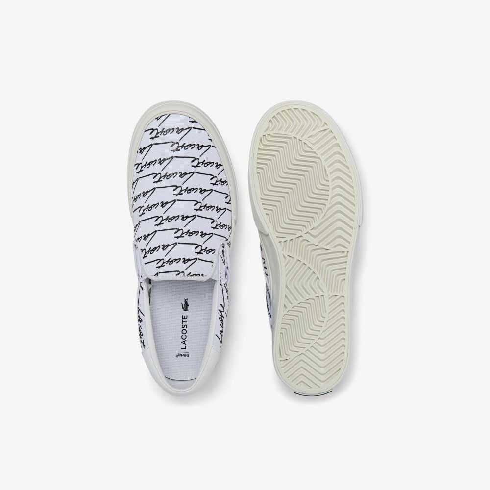 Wht/Off Wht Lacoste Jump Serve Canvas Printed Slip-On | ZPMRIE-986