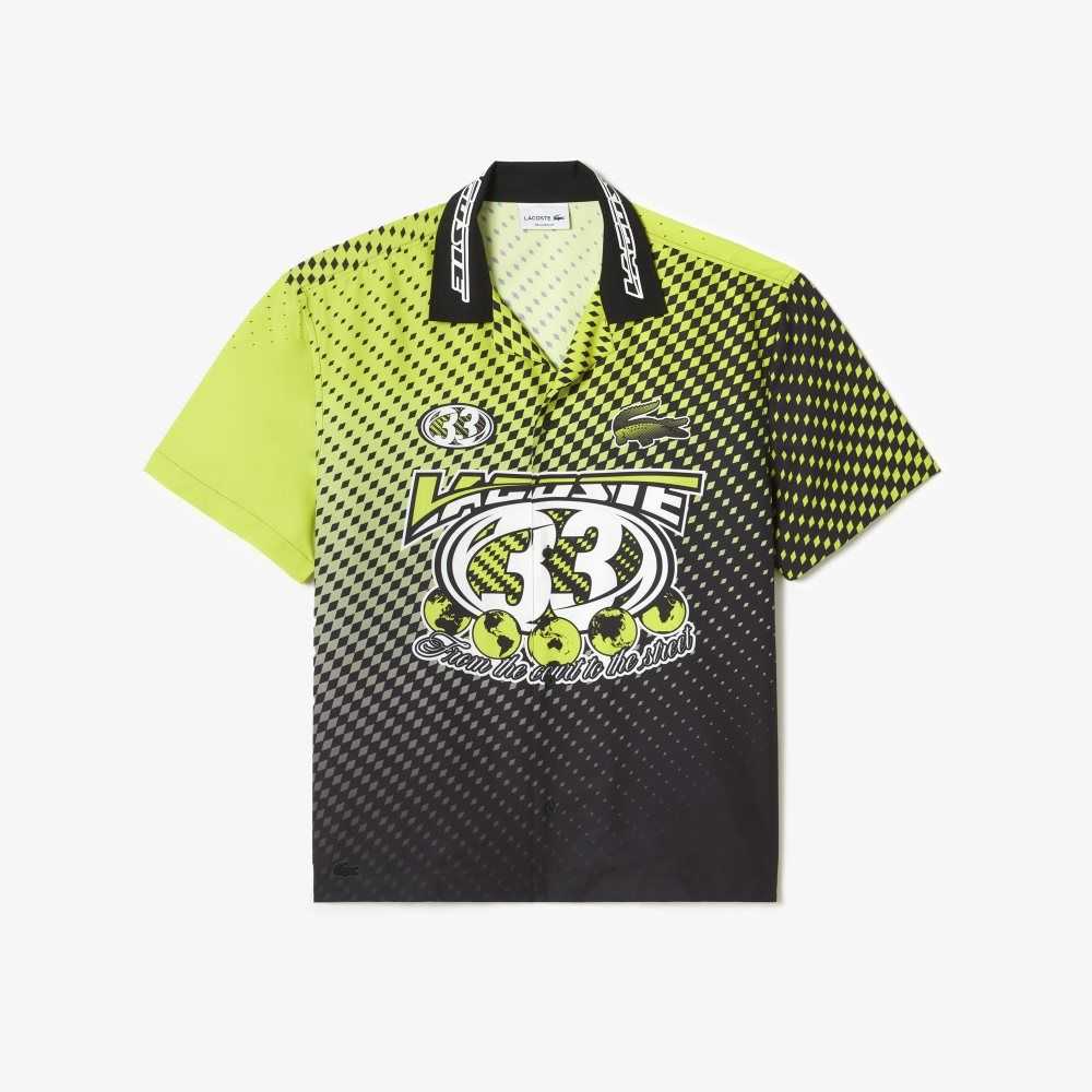 Yellow / Black Lacoste Short Sleeve Ombre Checkerboard Print Shirt | VRZYTI-185