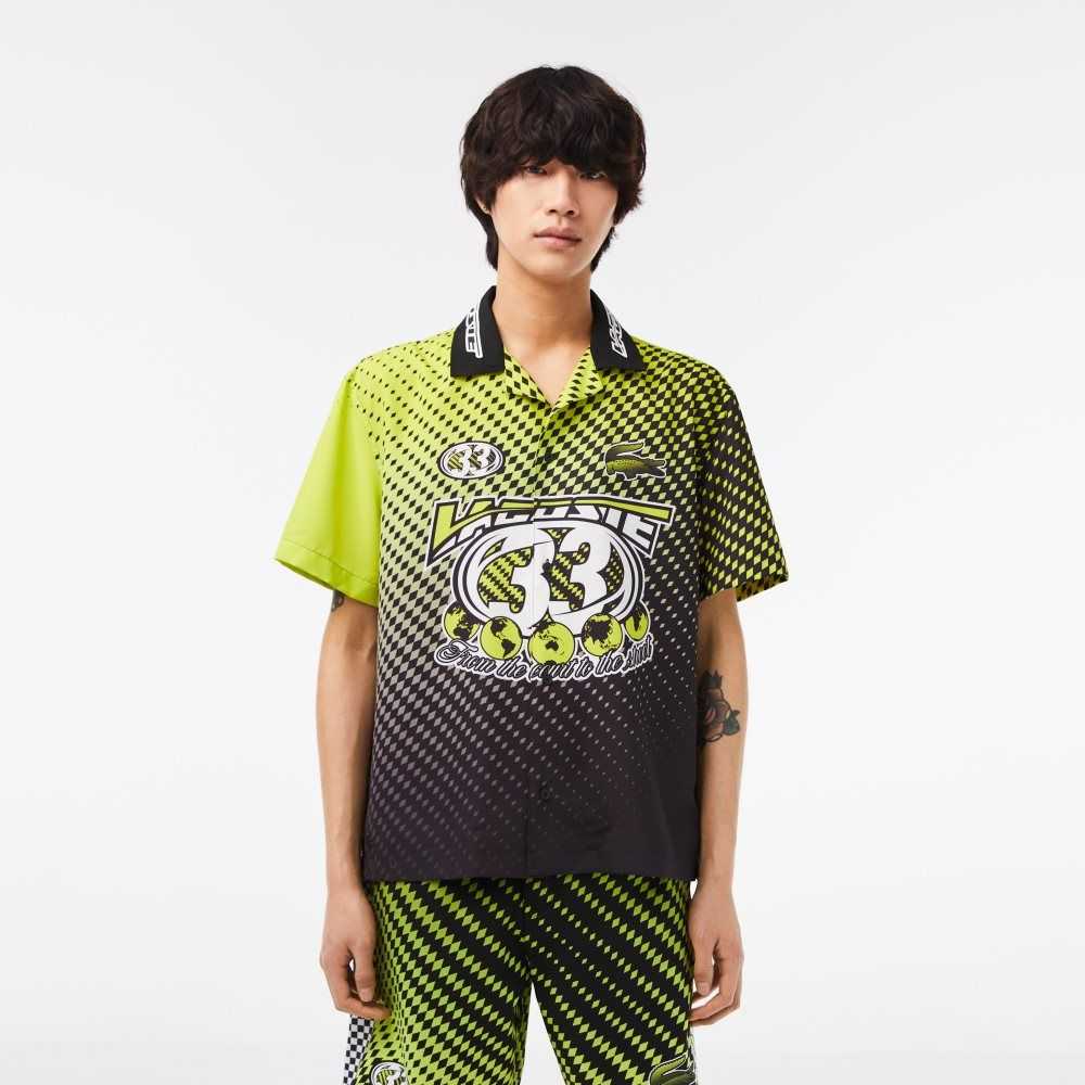 Yellow / Black Lacoste Short Sleeve Ombre Checkerboard Print Shirt | VRZYTI-185