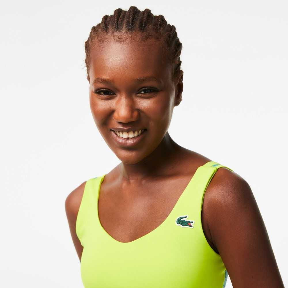 Yellow / Green Lacoste SPORT Ultra-Dry Recycled Polyester Sports Bra | RZMFTN-193