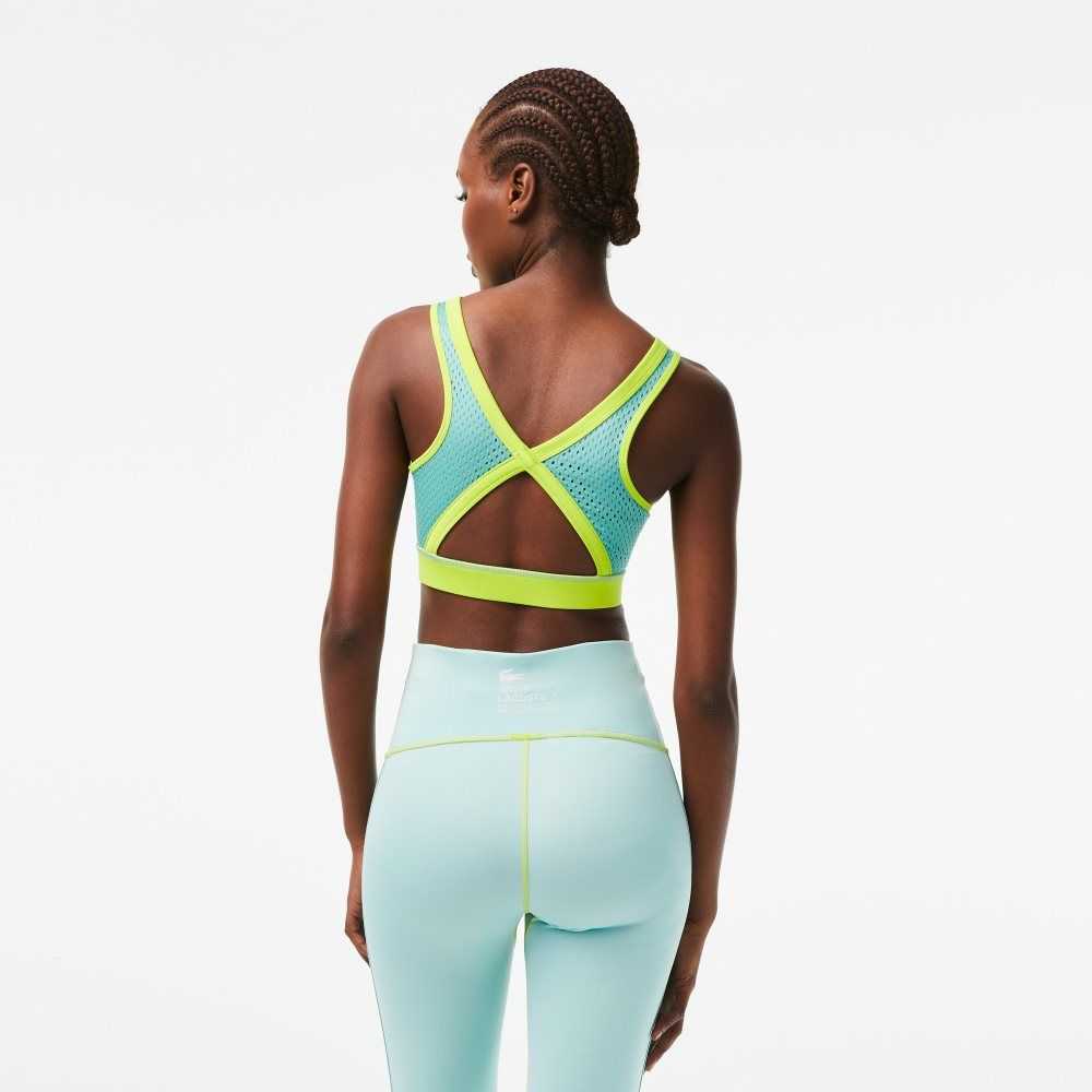 Yellow / Green Lacoste SPORT Ultra-Dry Recycled Polyester Sports Bra | RZMFTN-193