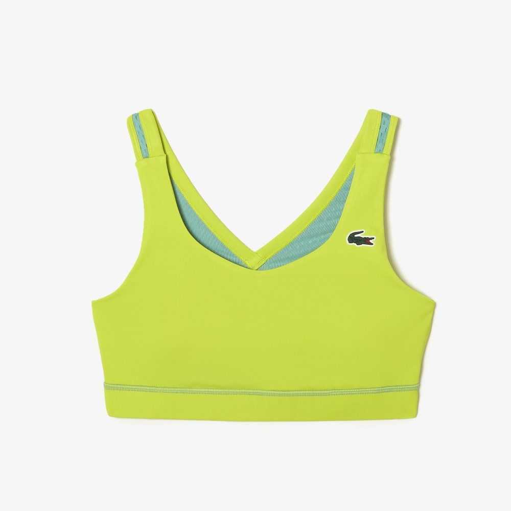 Yellow / Green Lacoste SPORT Ultra-Dry Recycled Polyester Sports Bra | RZMFTN-193