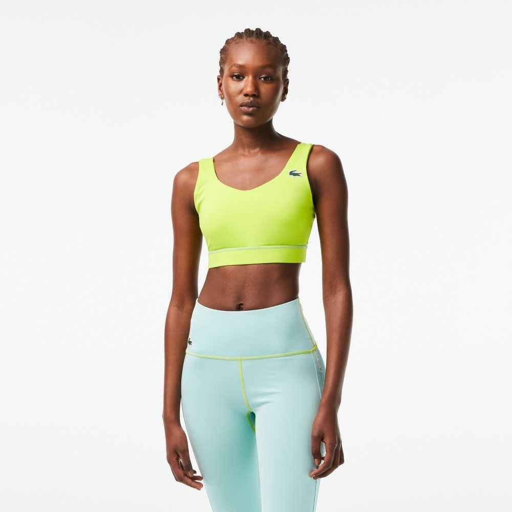 Yellow / Green Lacoste SPORT Ultra-Dry Recycled Polyester Sports Bra | RZMFTN-193