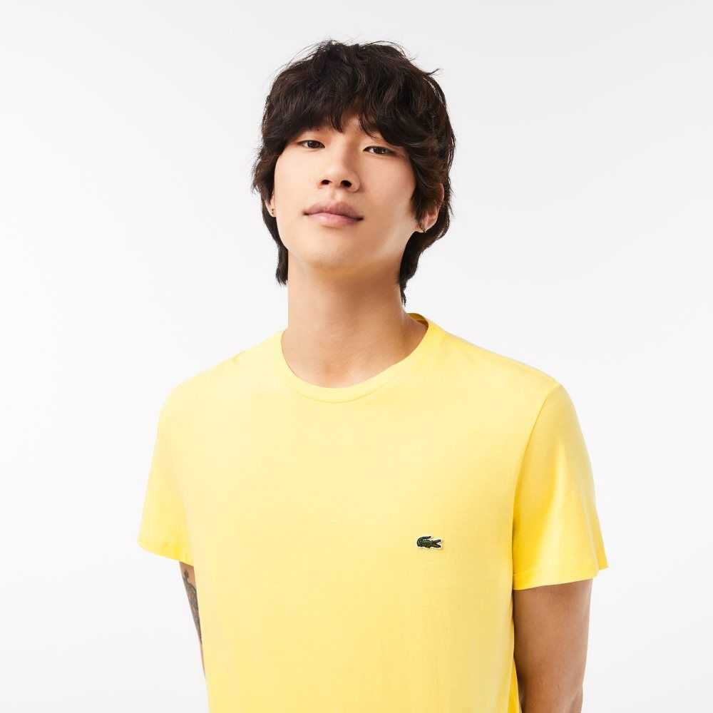 Yellow Lacoste Crew Neck Pima Cotton Jersey T-Shirt | NSRVDG-745