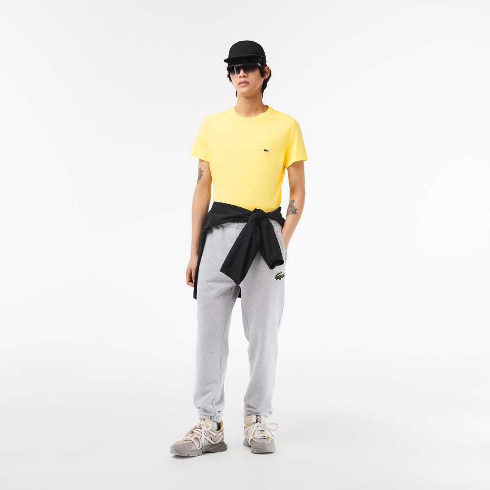 Yellow Lacoste Crew Neck Pima Cotton Jersey T-Shirt | NSRVDG-745