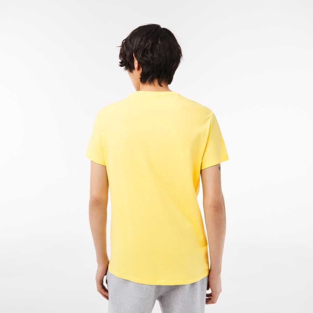 Yellow Lacoste Crew Neck Pima Cotton Jersey T-Shirt | NSRVDG-745