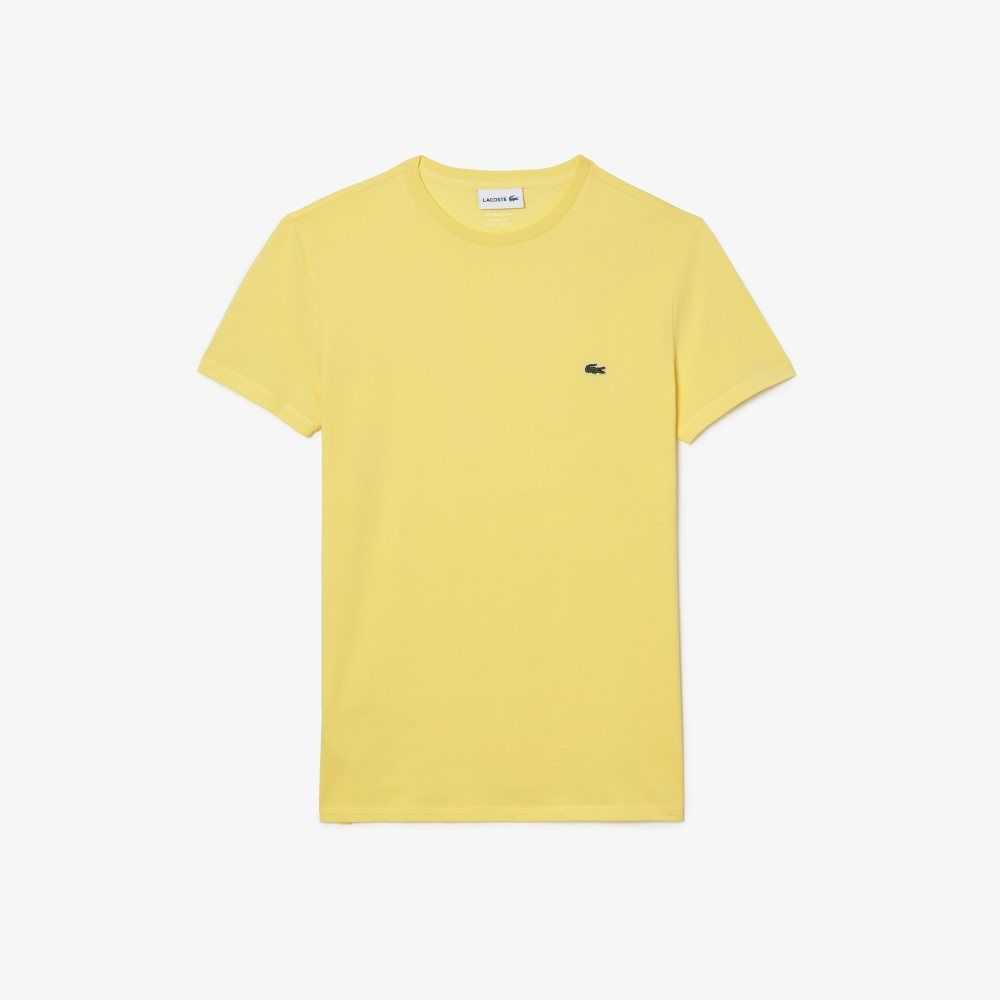 Yellow Lacoste Crew Neck Pima Cotton Jersey T-Shirt | NSRVDG-745