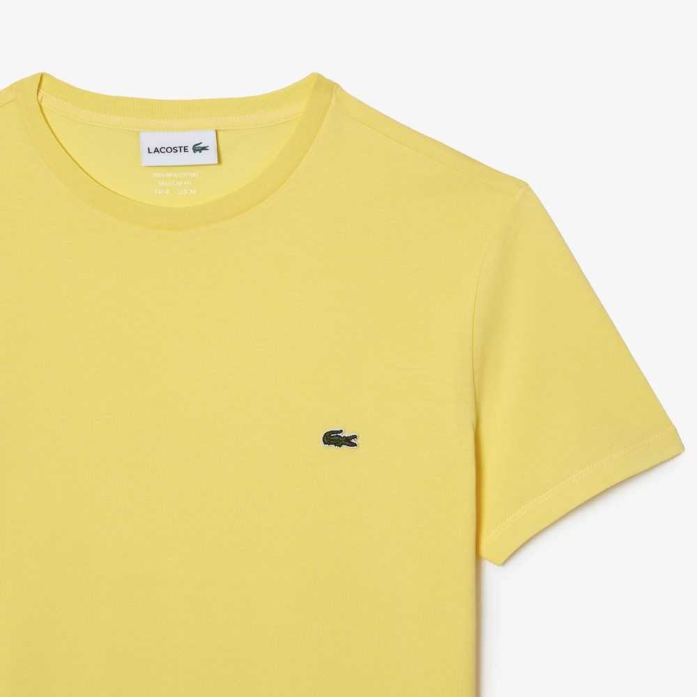 Yellow Lacoste Crew Neck Pima Cotton Jersey T-Shirt | NSRVDG-745