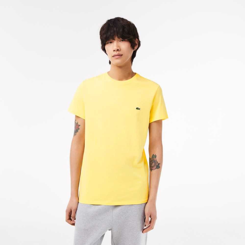 Yellow Lacoste Crew Neck Pima Cotton Jersey T-Shirt | NSRVDG-745