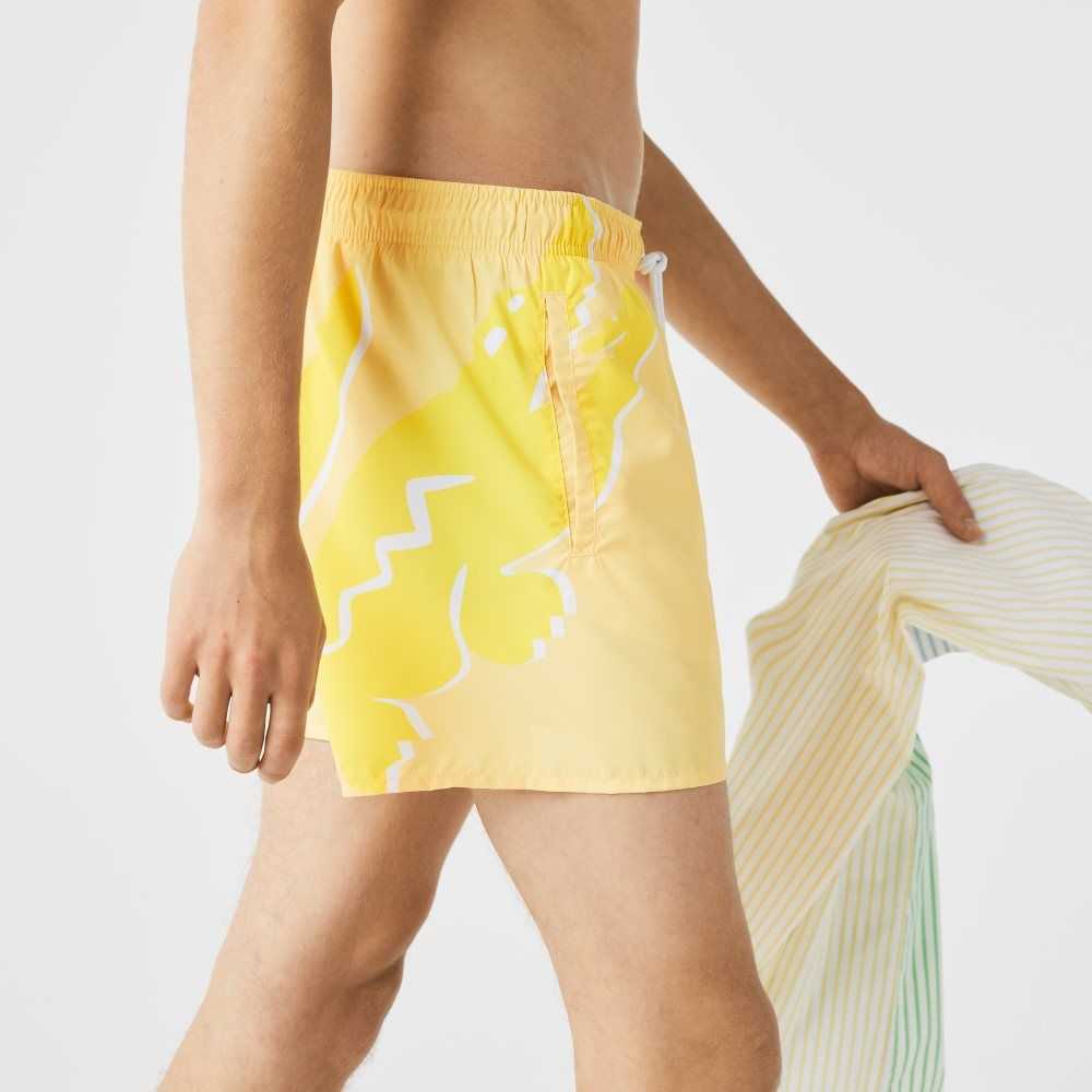 Yellow Lacoste Crocodile Built-In Mesh Boxer Swimming Trunks | TMNBLZ-934