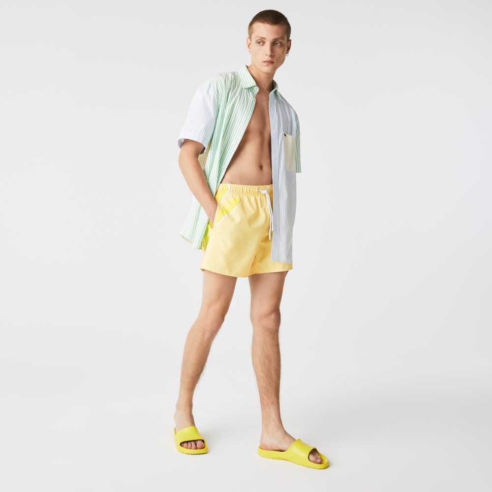 Yellow Lacoste Crocodile Built-In Mesh Boxer Swimming Trunks | TMNBLZ-934