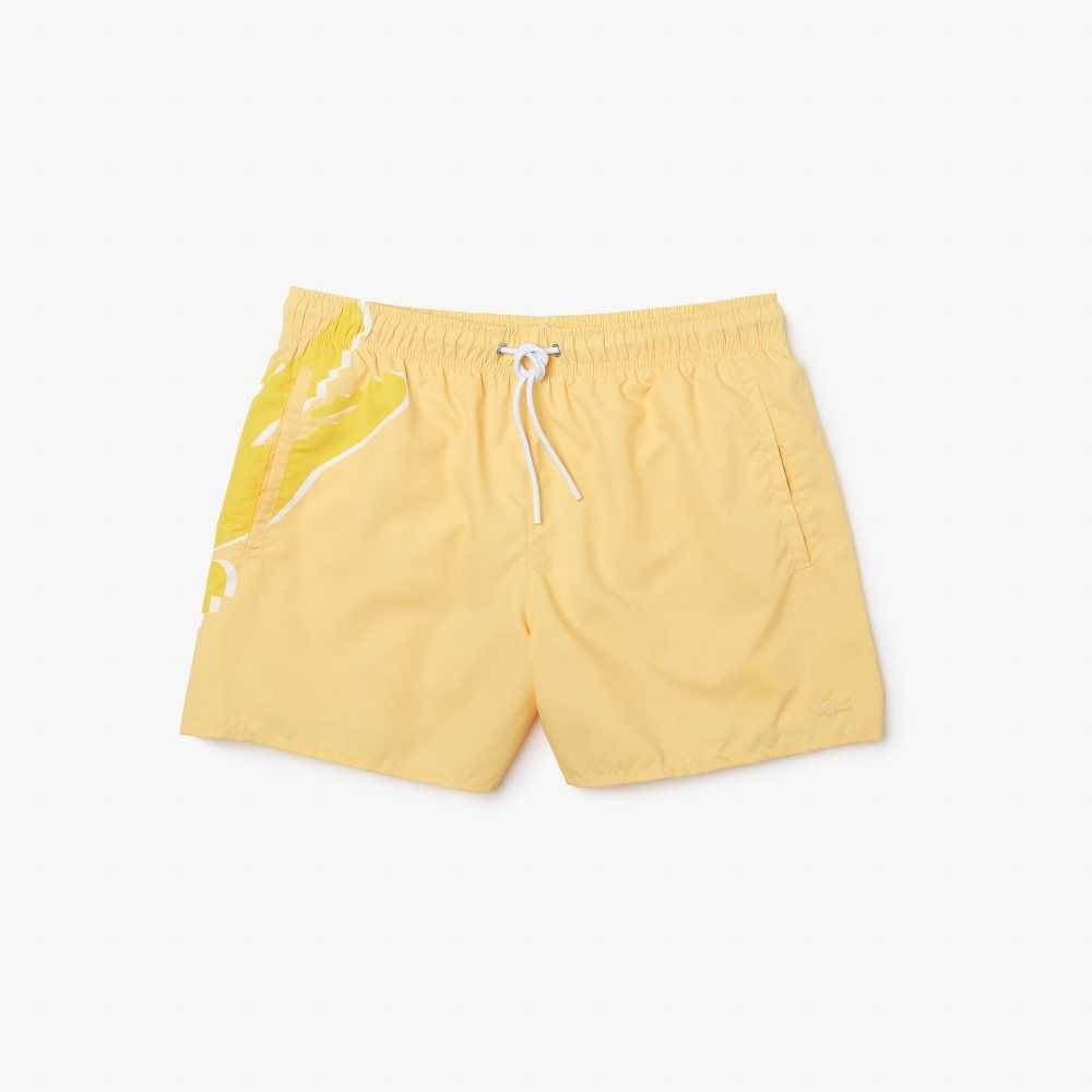 Yellow Lacoste Crocodile Built-In Mesh Boxer Swimming Trunks | TMNBLZ-934