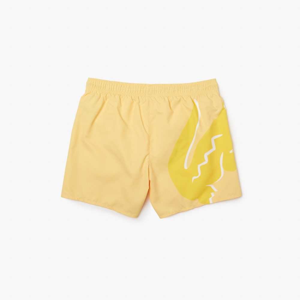 Yellow Lacoste Crocodile Built-In Mesh Boxer Swimming Trunks | TMNBLZ-934