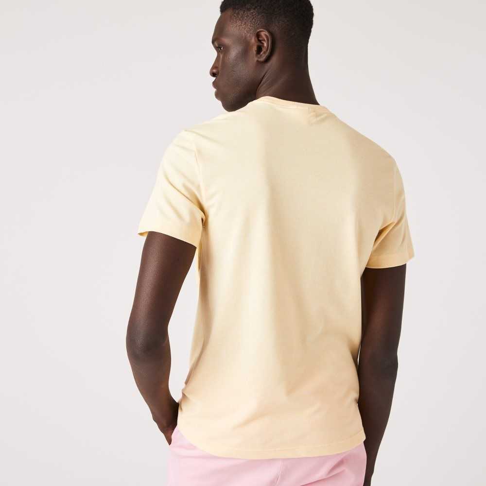 Yellow Lacoste Crocodile Print Crew Neck Stretch Organic Cotton T-Shirt | SADWYV-916