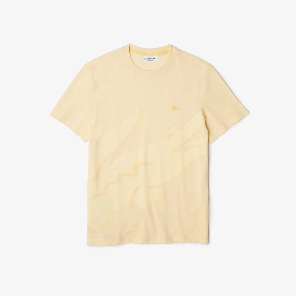 Yellow Lacoste Crocodile Print Crew Neck Stretch Organic Cotton T-Shirt | SADWYV-916