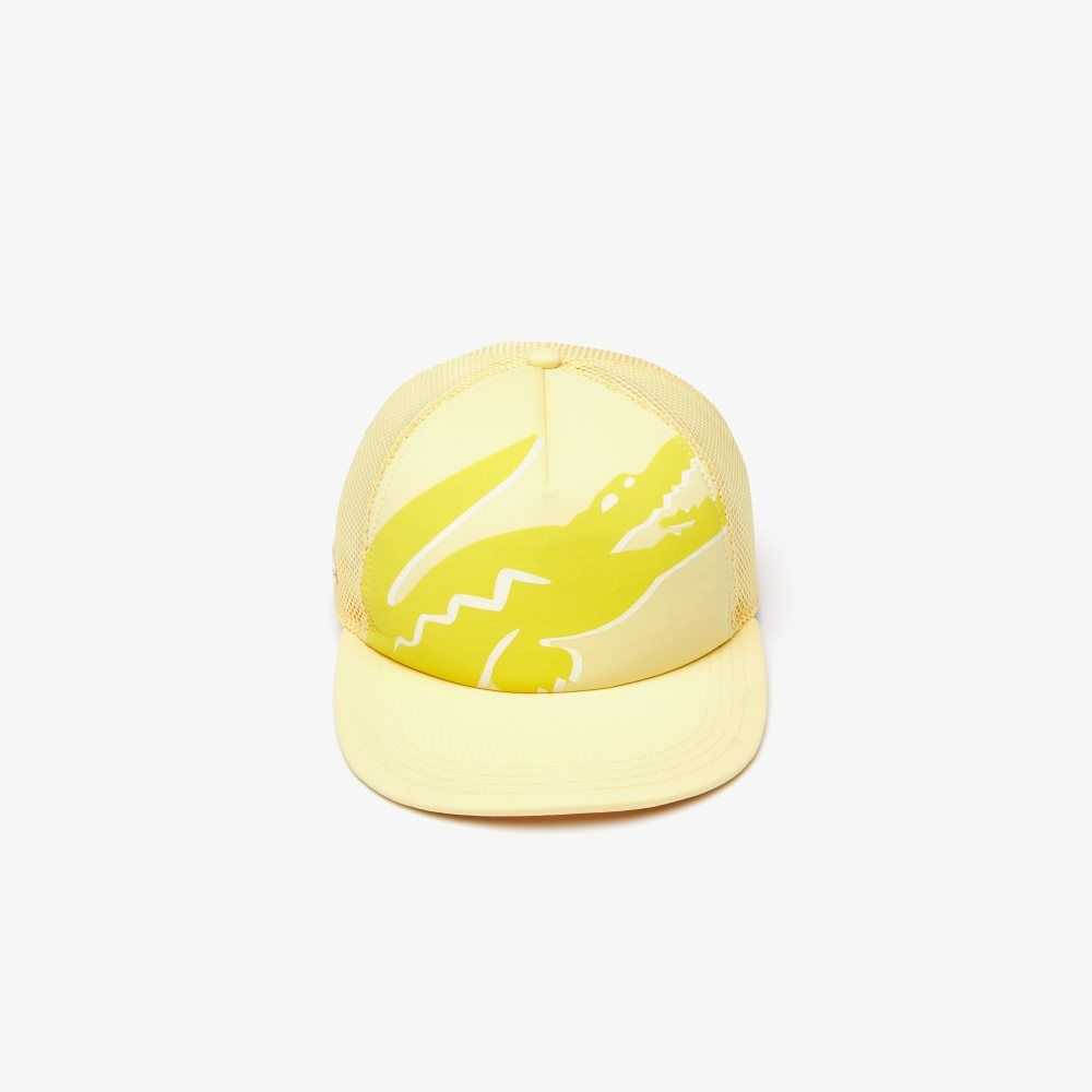 Yellow Lacoste Crocodile Print Neoprene And Mesh Cap | DCJEYZ-415