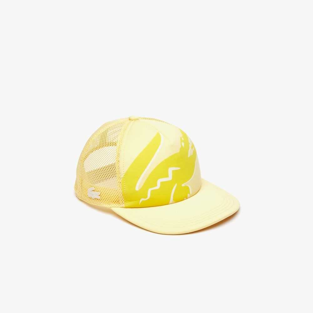 Yellow Lacoste Crocodile Print Neoprene And Mesh Cap | DCJEYZ-415