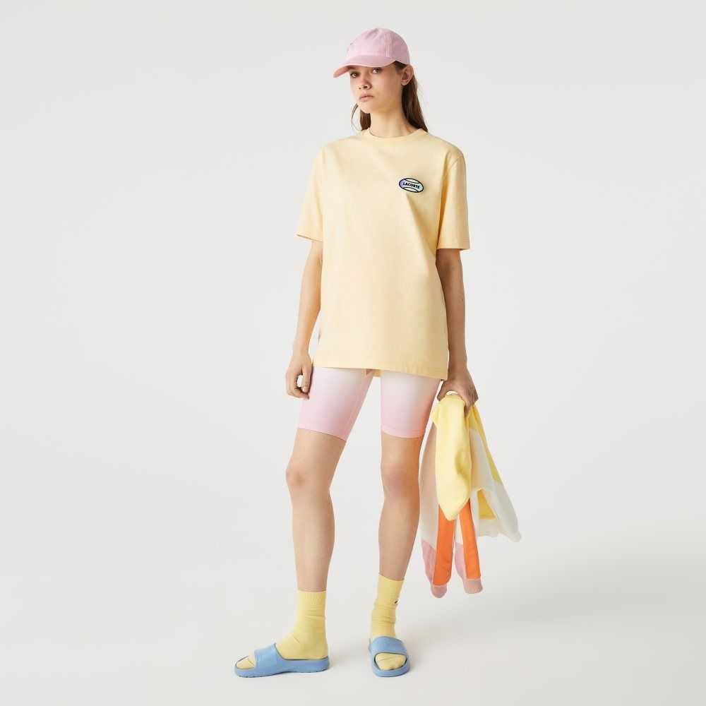 Yellow Lacoste LIVE Summer Pack Loose Fit Flecked Cotton T-Shirt | CYBMUF-892