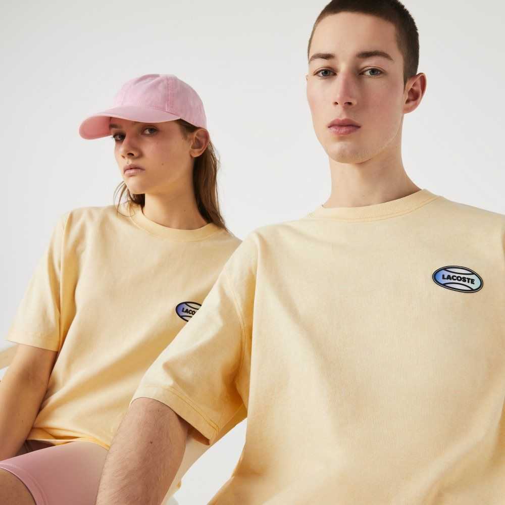 Yellow Lacoste LIVE Summer Pack Loose Fit Flecked Cotton T-Shirt | CYBMUF-892