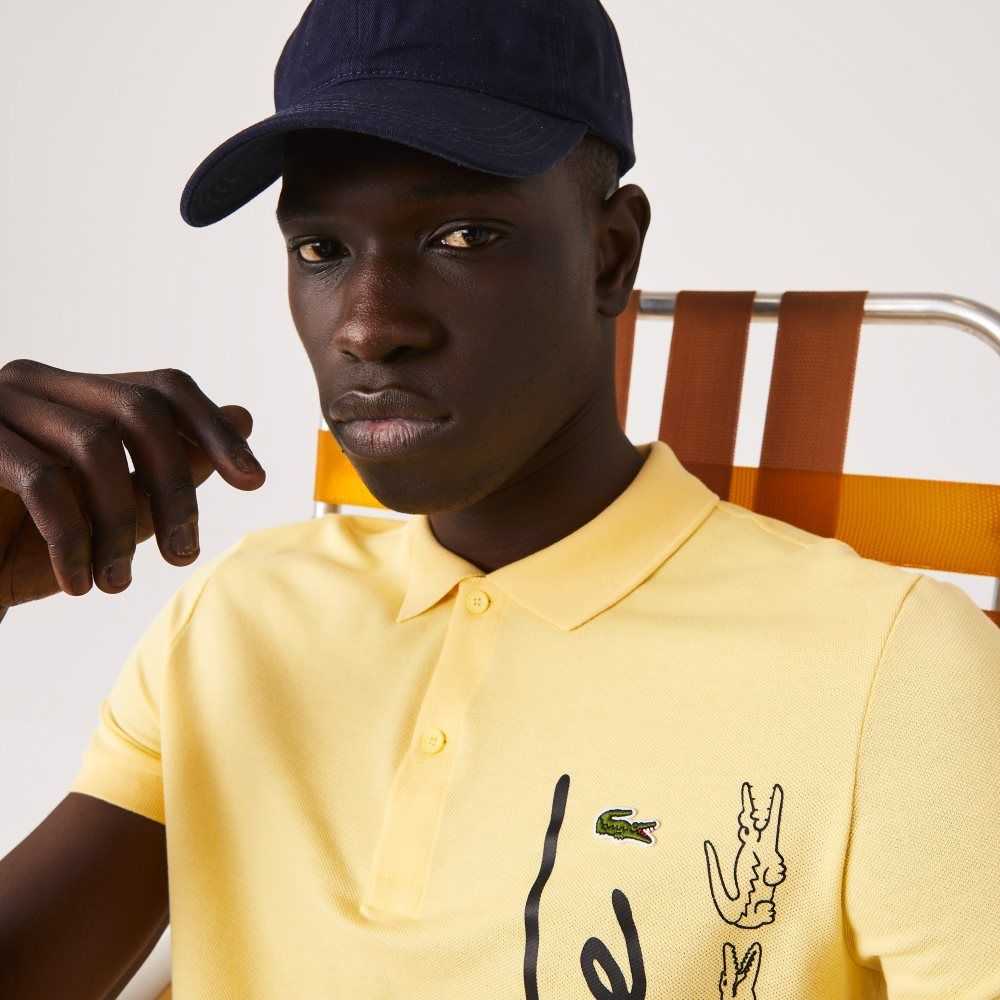 Yellow Lacoste Regular Fit Signature Cotton Pique Polo | IYPUDV-305