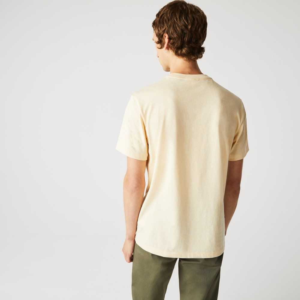 Yellow Lacoste Signature And Crocodile Print Crew Neck Cotton T-Shirt | TFNYDQ-239