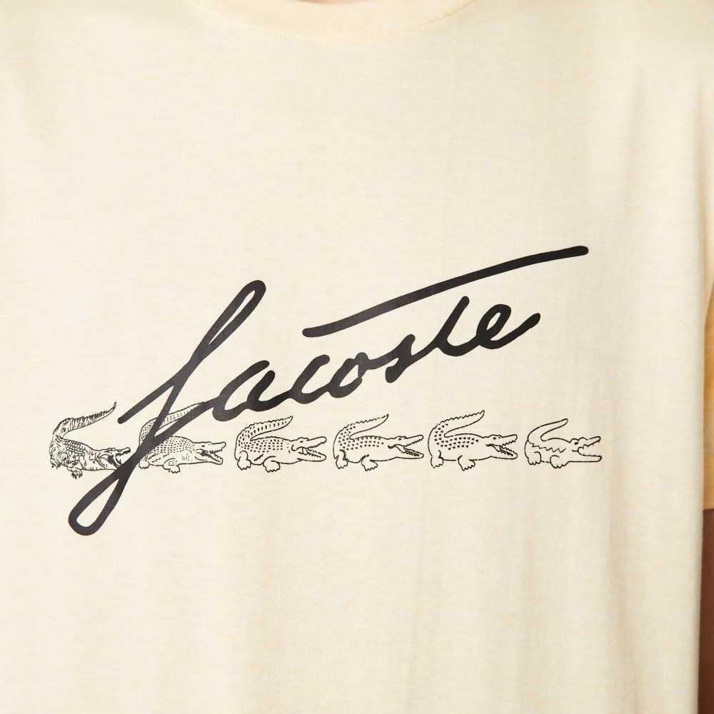 Yellow Lacoste Signature And Crocodile Print Crew Neck Cotton T-Shirt | TFNYDQ-239