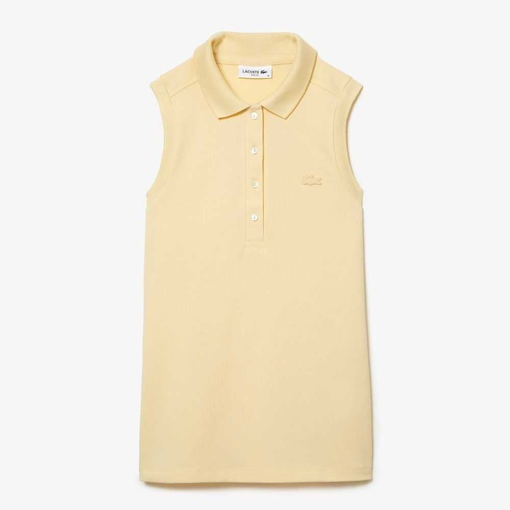 Yellow Lacoste Slim Fit Sleeveless Cotton Pique Polo Shirt | NUFYVO-647